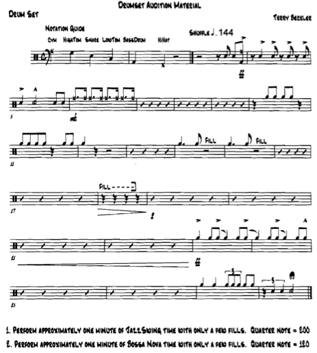Drum set audition etude
