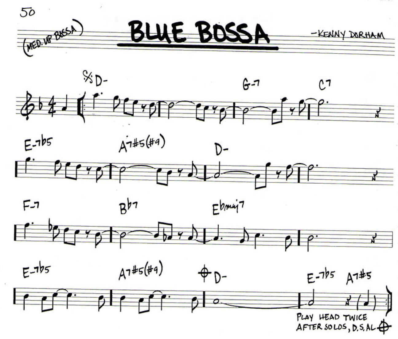 Blue Bossa etude, B flat treble clef